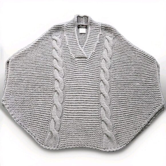 Iperico Poncho Sweater Womens One Size OS Gray Wool Alpac Cable Chunky Knit - Picture 1 of 11